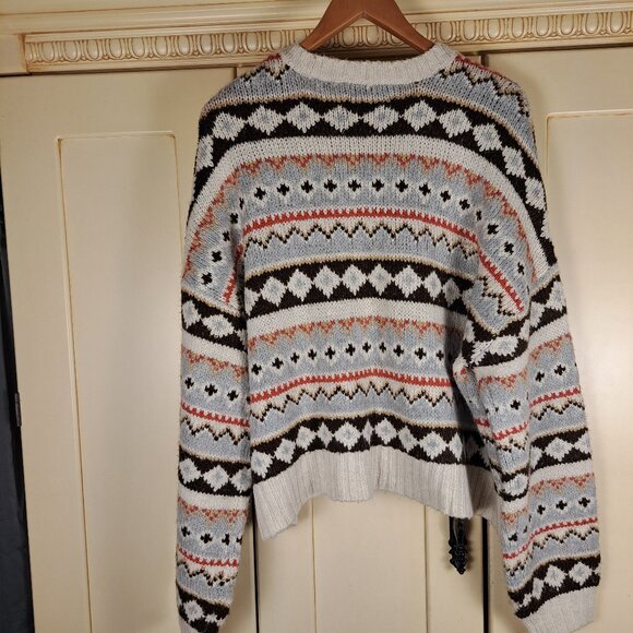 American Eagle Oversized Cozy Cream Fair Isle Grandpa Cardigan Sz Lg - Picture 3 of 11
